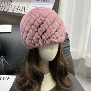 Womens Real Rabbit/Rex Fur Hat Knitted Beanie Strech Skull Cap Warm Outdoor Hat - Picture 1 of 28