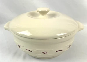Longaberger Keramik 2 1/2 Quart Auflaufform mit Deckel gewebt Traditionen Elfenbein & Rot - Bild 1 von 8