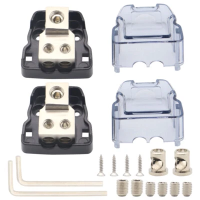 2 Set Car Audio Splitter Amp Power 4 Gauge In 8 Gauge Out Distribution Block Kit - Image 1 of 4