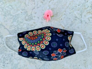 Floral, Peacock, Black, Women's Face Mask, Breathable, One Layer Thin Cotton - Picture 1 of 7