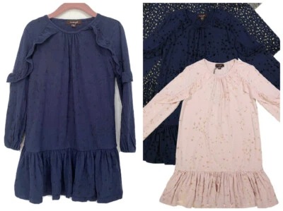 Imoga Girls Long Sleeve Navy Blue Ruffle Flying birds Lizzie Dress Sz 6 - Image 1 of 4