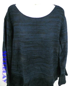 Style & Co Women's Marled Bell Sleeve Ruffle Pullover Sweater Blue Black Size XL - Picture 1 of 4