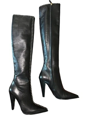 Botas de cuero negras para mujer Tom Ford con costuras blancas talla 41, EE. UU. 9 Foto 1 de 4