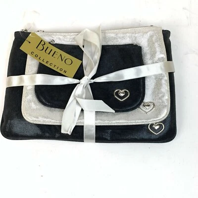 Bueno Bolsa de Maquillaje Organizador Set de 3 Negro y Plata Nuevo Con Etiquetas Vintage  Foto 1 de 4