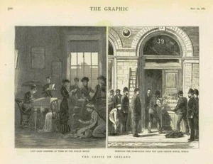 1881 - Impresión antigua IRLANDA Crisis Dublín Land League Oficina Damas (172A) - Imagen 1 de 1