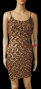 NWT Vintage L.A. Glo 1990s Animal Print Gold Sequin Fitted Dress -USA - Picture 1 of 4