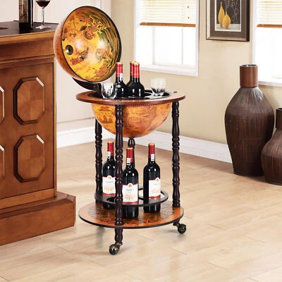 360MM Wood Globe Wine Cabinet Bottles Storage Rack Bar Wine Italian Bottle Stand - Image 1 of 4