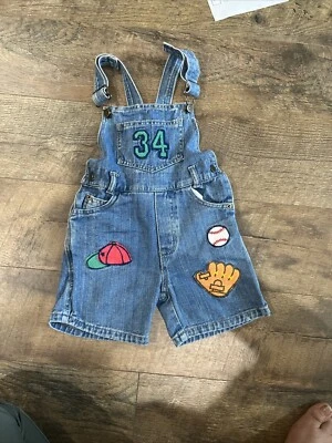 Vintage Little Rebel 3T Boy or Girl Baseball Blue Jean Denim Overall Shorts - Image 1 of 4