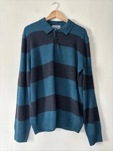 Herren Marks & Spencer Strickpullover grün grau gestreift extrafeine Lammwolle Größe L - Bild 1 von 6