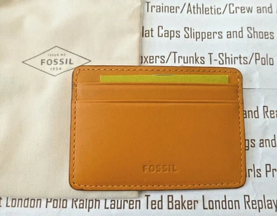 FOSSIL Slim Card Holder Mens Ronnie Leather Case Red / Nectar Compact Wallet NEW - Image 1 of 2