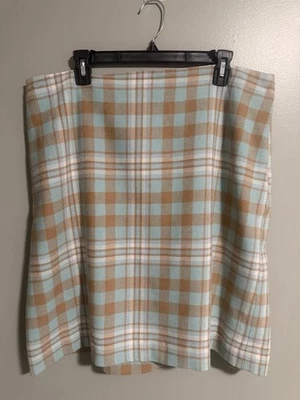 Talbots Plaid Wool Blend Preppy Lined Skirt Brown And Aqua Size 16W - Image 1 of 4