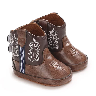 Leather Western Boots Cowboy Bootie Soft Sole Non-Slip Crib Shoes for Baby Infan - image 1 of 4