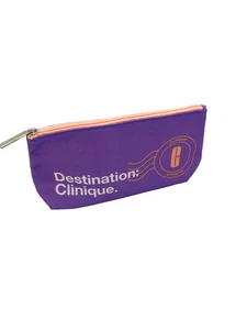 Destination Clinique Cosmetic Makeup Bag 5x10x3 Purple Orange White -Set of 15 - Picture 1 of 7