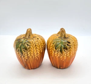 Transpac Ceramic Orange Autumn Classic Farmers Pumpkin Salt and Pepper - Picture 1 of 5