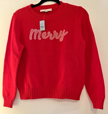 Suéter de férias novo com etiquetas Loft "MERRY" gola simulada tamanho SP - Imagem 1 de 4