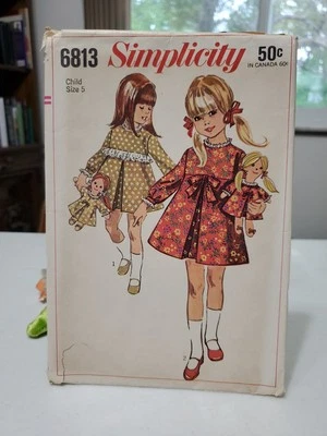 Simplicity 6813 Pattern Dress Toddler Girl Matching DOLL Frock Size 5 - Image 1 of 3