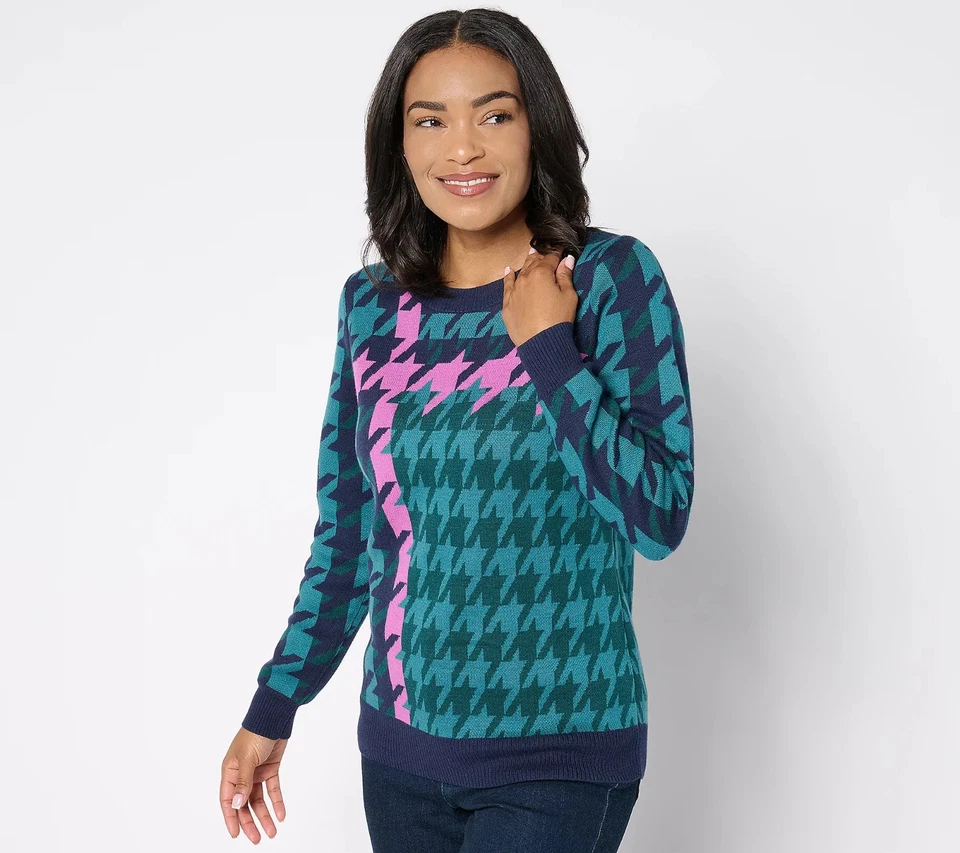 Suéter Jacquard Colocado Pata de Gallo #1452 Denim & Co. Signature Talla XS Foto 1 de 1