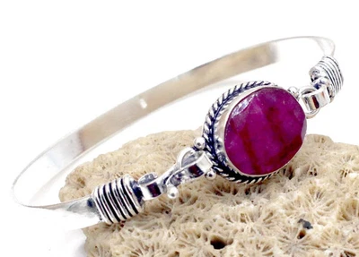 925 Sterling Silver Pink Kashmiri Ruby Gemstone Jewelry Cuff Bracelet Size-ADJ - Image 1 of 4