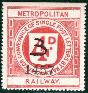 GB METROPOLITAN RAILWAY KGV Letter Stamp 3d/4d Red (1928) Surcharge Mint YOW71 - Picture 1 of 6