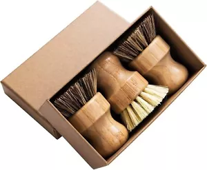 Palm Pot Brush- Bamboo Round 3 Packs Mini Dish Brush Natural Scrub Brush Durable - Picture 1 of 4