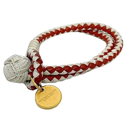 Bracciale Bottega Veneta ec 22715 Bianco Rosso Intrecciato Pelle Bicolore