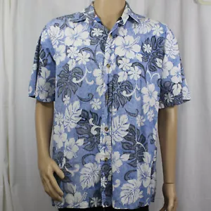 Camisa hawaiana Island Traditions estampado inverso XL azul blanco negro floral aloha - Imagen 1 de 8