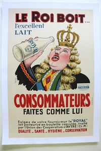 AFFICHE 1950-60 Le ROI BOIT du LAIT PROLAIT Aytré Charente Maritime 17 , NIORT - Picture 1 of 4