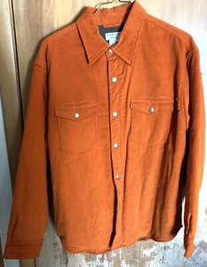 Mens L 42 - 44 Lined Shirt Jacket Fall Autumn Pumpkin Orange Corduroy Exterior - Picture 1 of 12