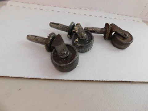 3 VINTAGE CASTERS 1 1/4"WOODEN WHEELS 3" TALL Cover