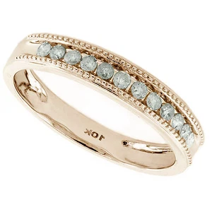 0.25Ct Round Natural Diamond Milgrain Wedding Band Ring 10k Rose Gold - Picture 1 of 5