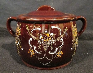 Tarro de café para galletas Brown Betty Moriage Redware hecho en Japón - Imagen 1 de 10