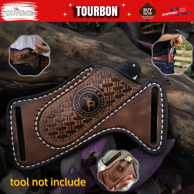 Leather Folding Blade Knife Sheath Belt Pouch EDC Pocket Knives Storage-TOURBON - Image 1 of 4