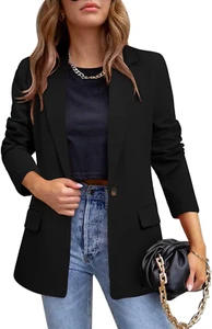 Womens Casual Blazer Jacket Long Sleeve Open Front Work Office Blazer Lapel Butt - Picture 1 of 4