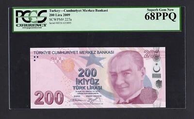Turkey 200 Lira 2009 P227a Uncirculated Graded 68 - Image 1 of 2