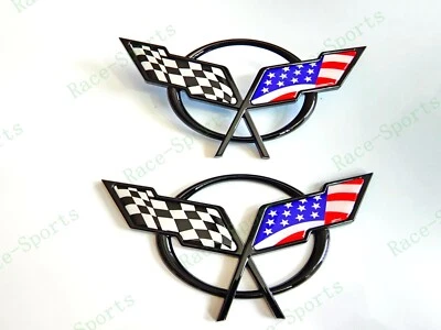 Tapa de cubierta delantera y trasera negra azul cruzado emblema banderas de Estados Unidos 1997-2004 C5 Corvette 2 piezas Foto 1 de 4