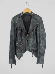 DAWN LEVY Women's Sz US S Dark Metallic Gray JENNA Leather Zip Jacket $900 - Picture 1 of 9