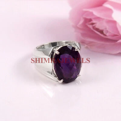 Piedras preciosas de amatista natural con anillo de plata de ley 925 para hombre #393 Foto 1 de 3