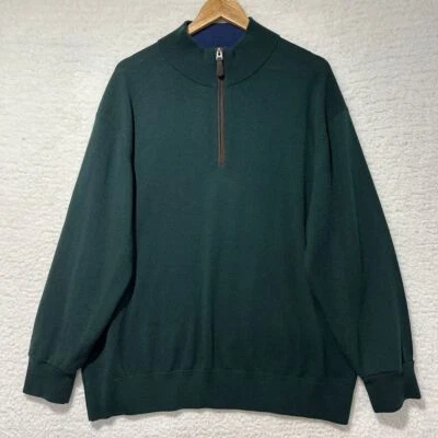 Orvis Merino Wool Quarter Zip Pullover Sweater XL Green Embroidered Logo - Image 1 of 4