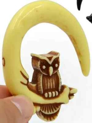 Сова большой негабаритный смолы спираль уха конус растяжитель вешалки датчики расширитель птица - Изображение 1 из 3