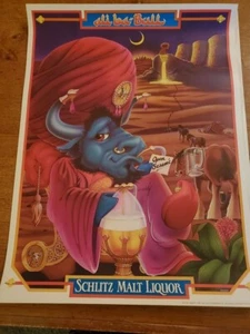 Vintage Schlitz Malt Liquor Ali ba-Bull Advertising Poster Beer RARE 18x24 1982 - Picture 1 of 1