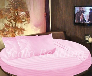 1000-TC 100% Egyptian Cotton 15" Pocket 96" Diameter Round Bed Striped Sheet Set - Picture 1 of 22