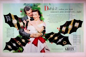 Reloj de precisión Gruen 1950 vintage anuncio impreso en 2 páginas años 50 regalo de vacaciones de Navidad - Imagen 1 de 5
