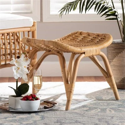 Baxton Studio Bernardo Natural Brown Rattan Ottoman - Image 1 of 4
