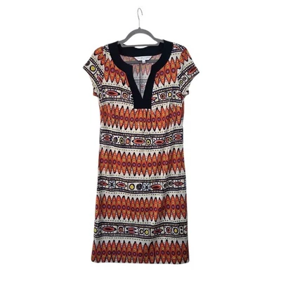 Vestido Vaina Trina Turk Seda Naranja Azul Geométrico Años 60 Mod Retro, Talla 10 Foto 1 de 4