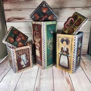 Set barattoli vintage in legno dipinto a mano penn tedesco arte popolare olandese cuore 15,5" - Foto 1 di 23