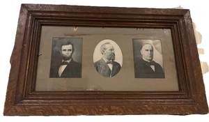 Antique 1800's Original Frame Abraham Lincoln Portrait Engraving TRIO - Picture 1 of 10