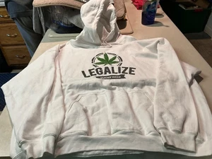 “LEGALIZE” Smoke Weed Hoodie White Long sleeve 3XL Jacket GUC - Picture 1 of 8