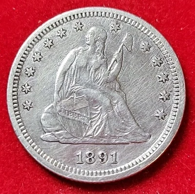 1891 Silver Seated Liberty 25c Quarter XF+ Extra Fine + - Image 1 of 2
