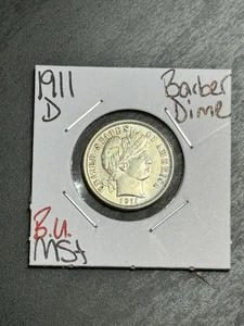 Moneda de diez centavos de plata de barbero 1911 D bonita BU sin circular MS+ tipo 10c de EE. UU. (raw16770) - Imagen 1 de 2
