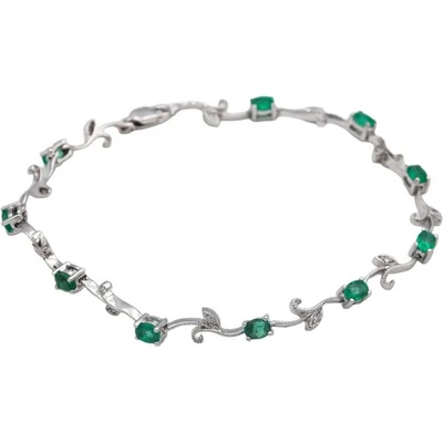 14k White Gold Diamond and Emerald Fancy Floral Link Bracelet 1.56CT - Image 1 of 4